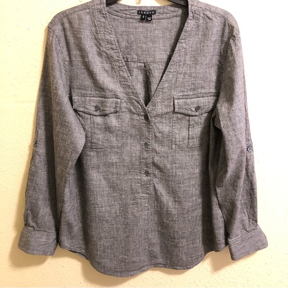 Theory Gray Linen Blend Blouse Top L - Picture 1 of 9